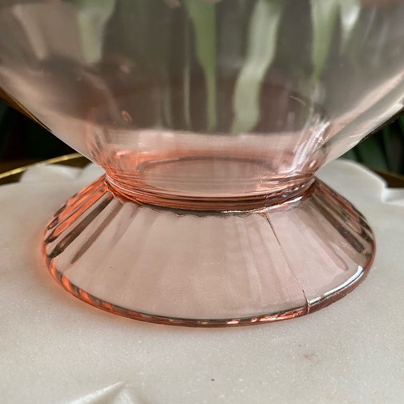 Depression Glass Lancaster Floral Etched Octagon Pedestal Candy Console Bowl - Picture 7 of 9